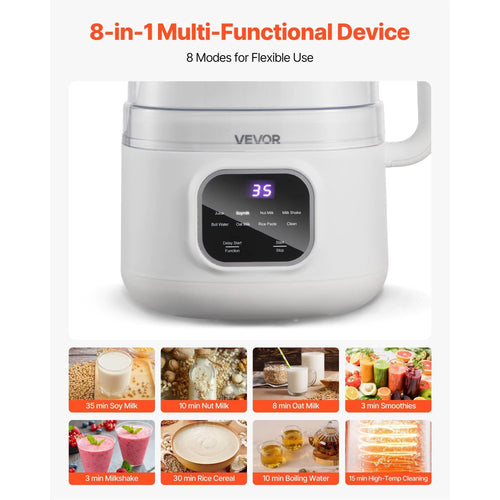 8-In-1 Nut Milk Maker 34 Oz Soy Milk Maker 200W Blending 12-Hour Delay for Homemade Oat Nut Soy Juice Rice Cereal Plant-Based