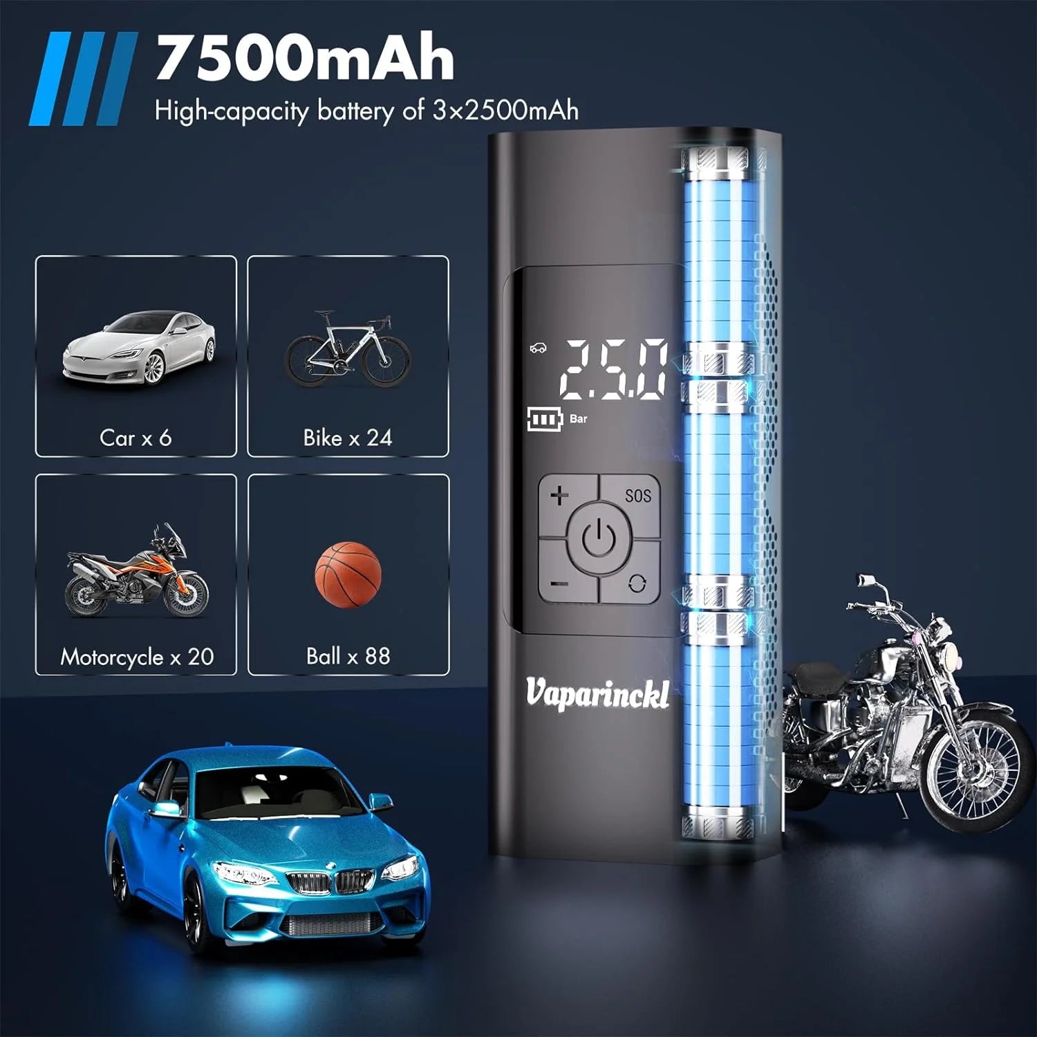 Tire Inflator Portable Air Compressor, 150Psi Cordless Air Pump for Car Tires, Digital Pressure Gauge, Automatic Shutoff