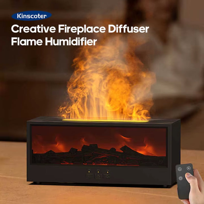 Creative Simulation Fireplace Humidifier Aromatherapy Diffuser Flame Fireplace Ultrasonic Humidifier with Remote