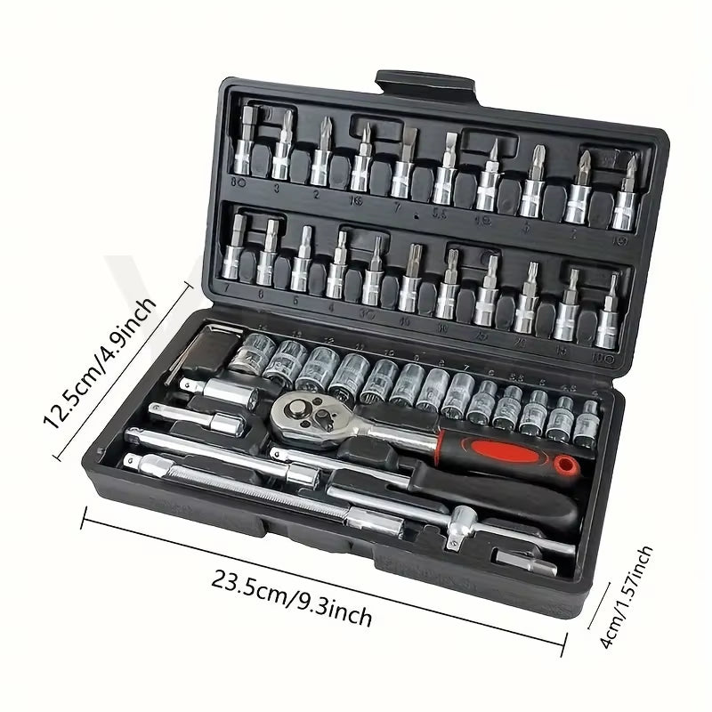46-Piece Auto Repair Tool Set Quick Small Fly Ratchet Screwdriver Combination with Hard Case Plastic Hand Tool Kit