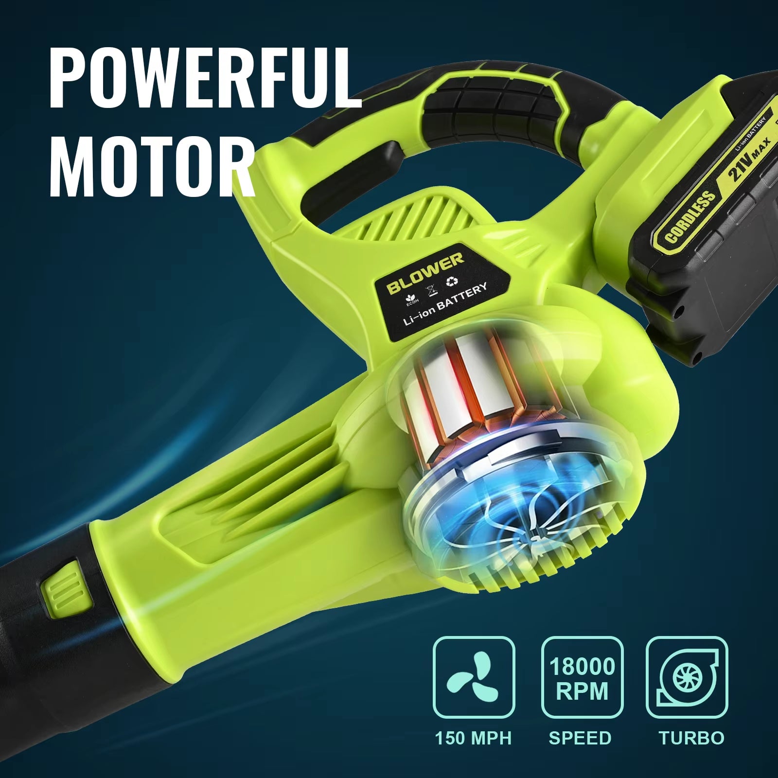 21V Cordless Leaf Blower Power and Lightweight Design Adjustable Speed Used for Cleaning Ideal Gift Fits Halloween & Christmas