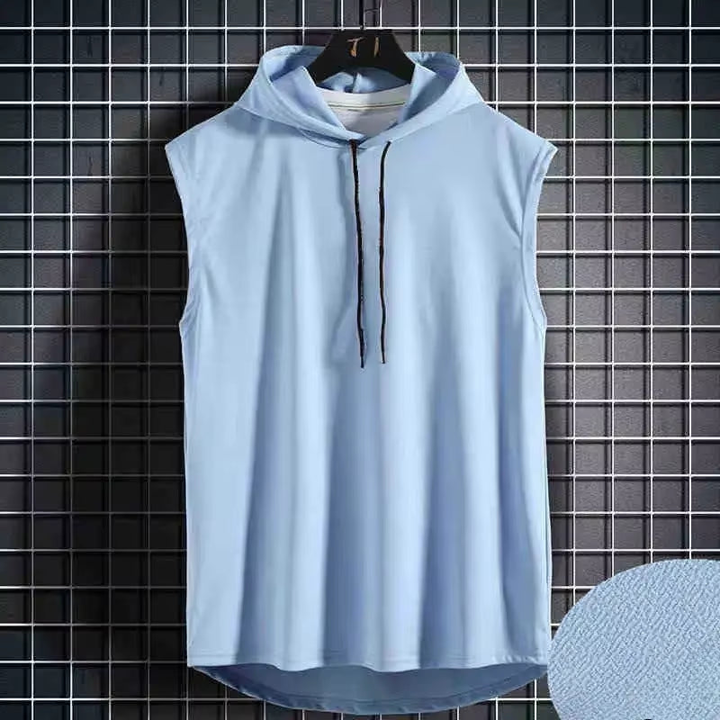 Men Tie Collar Hooded Sleeveless Vests Male Summer Loose Solid Hip Hop Tee Shirt Tops