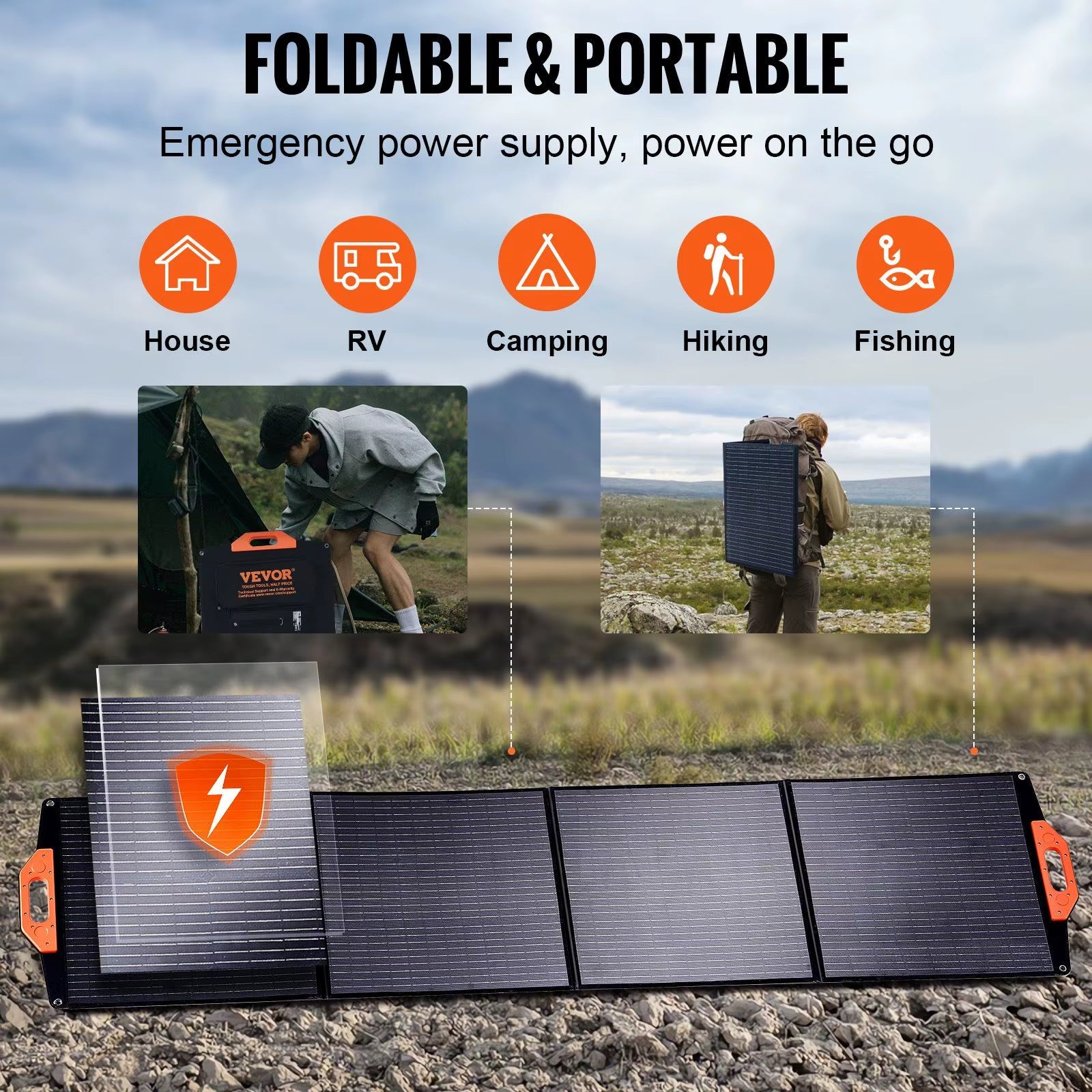 Portable 200W Foldable ETFE Monocrystalline Solar Panel Charger Kit