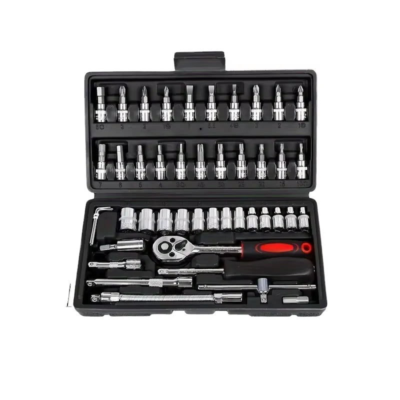 46-Piece Auto Repair Tool Set Quick Small Fly Ratchet Screwdriver Combination with Hard Case Plastic Hand Tool Kit