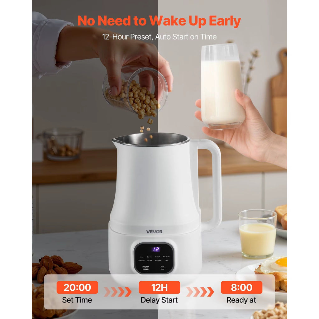8-In-1 Nut Milk Maker 34 Oz Soy Milk Maker 200W Blending 12-Hour Delay for Homemade Oat Nut Soy Juice Rice Cereal Plant-Based