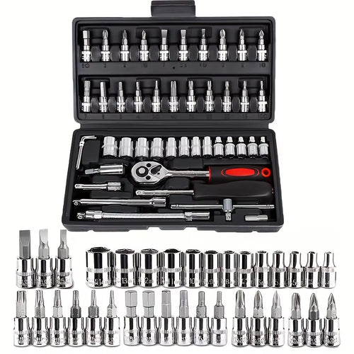 46-Piece Auto Repair Tool Set Quick Small Fly Ratchet Screwdriver Combination with Hard Case Plastic Hand Tool Kit