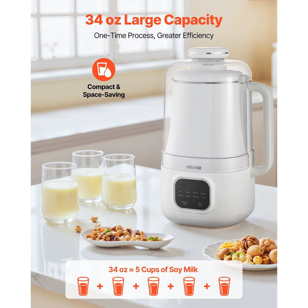 8-In-1 Nut Milk Maker 34 Oz Soy Milk Maker 200W Blending 12-Hour Delay for Homemade Oat Nut Soy Juice Rice Cereal Plant-Based